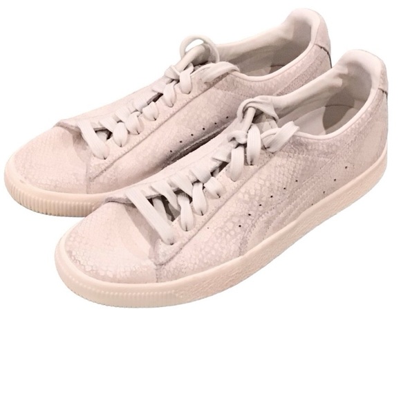 Puma Clyde Suede Leather Snakeskin Women's Sneakers White Distressed Size 10 - Picture 1 of 9